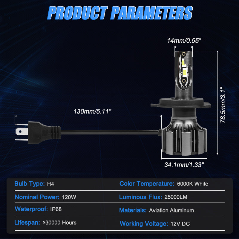 H4 H7 LED Headlight Bulb H11 9005 HB3 9006 HB4 Auto Headlamp 120W 25000LM Super Bright CSP Driving Headlamp Bulb Turbo Fog Lamp