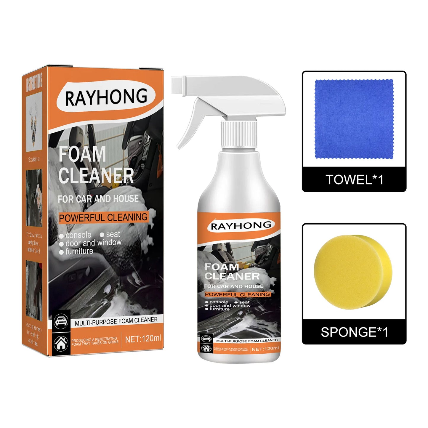 Rayhong 120ml Car Foam Cleaner Leather Decontamination Car Interior Clean Wash Maintenance Polishing Stain Removal Car Cleaner