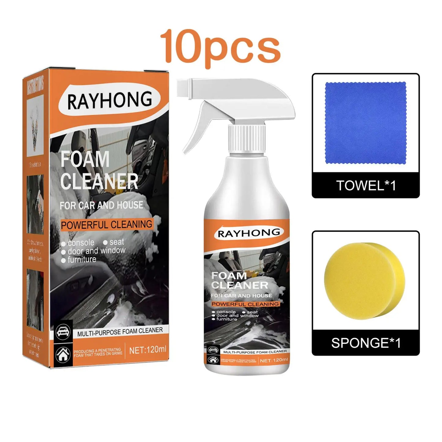 Rayhong 120ml Car Foam Cleaner Leather Decontamination Car Interior Clean Wash Maintenance Polishing Stain Removal Car Cleaner