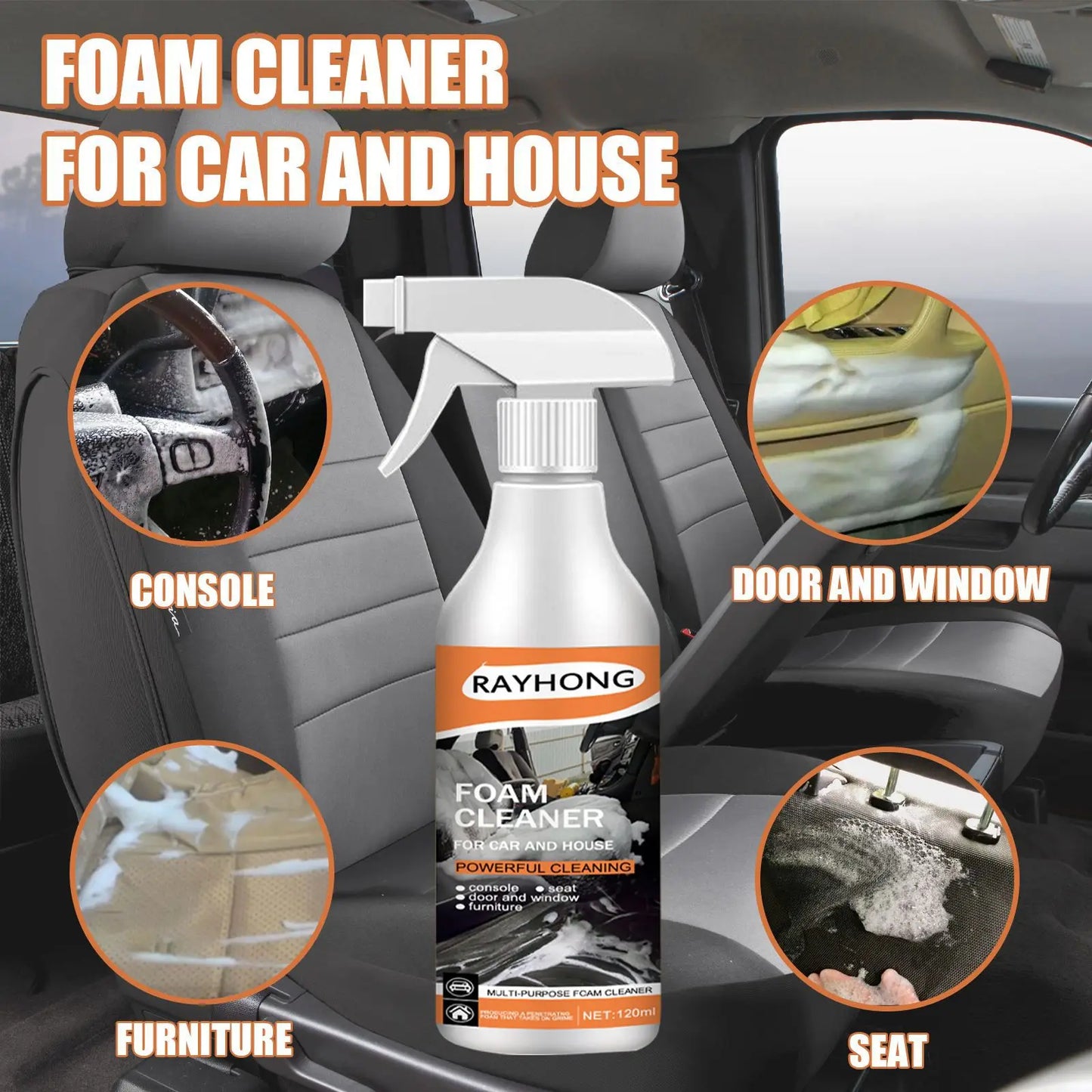 Rayhong 120ml Car Foam Cleaner Leather Decontamination Car Interior Clean Wash Maintenance Polishing Stain Removal Car Cleaner