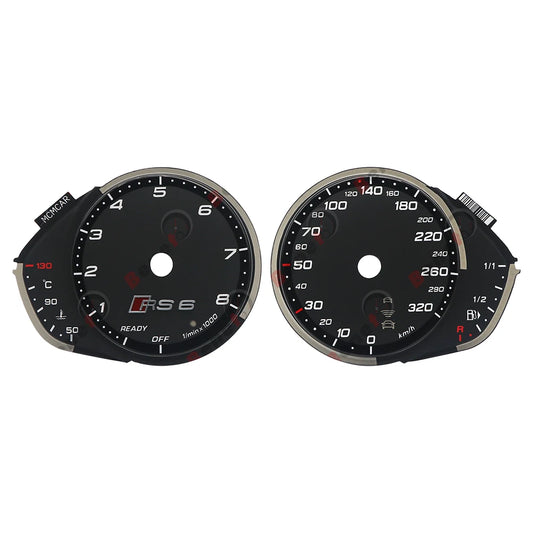 Gauge Face Overlay for Audi A6 S6 RS6 C7 Instrument Cluster Black 320KM/H (2012-2017)