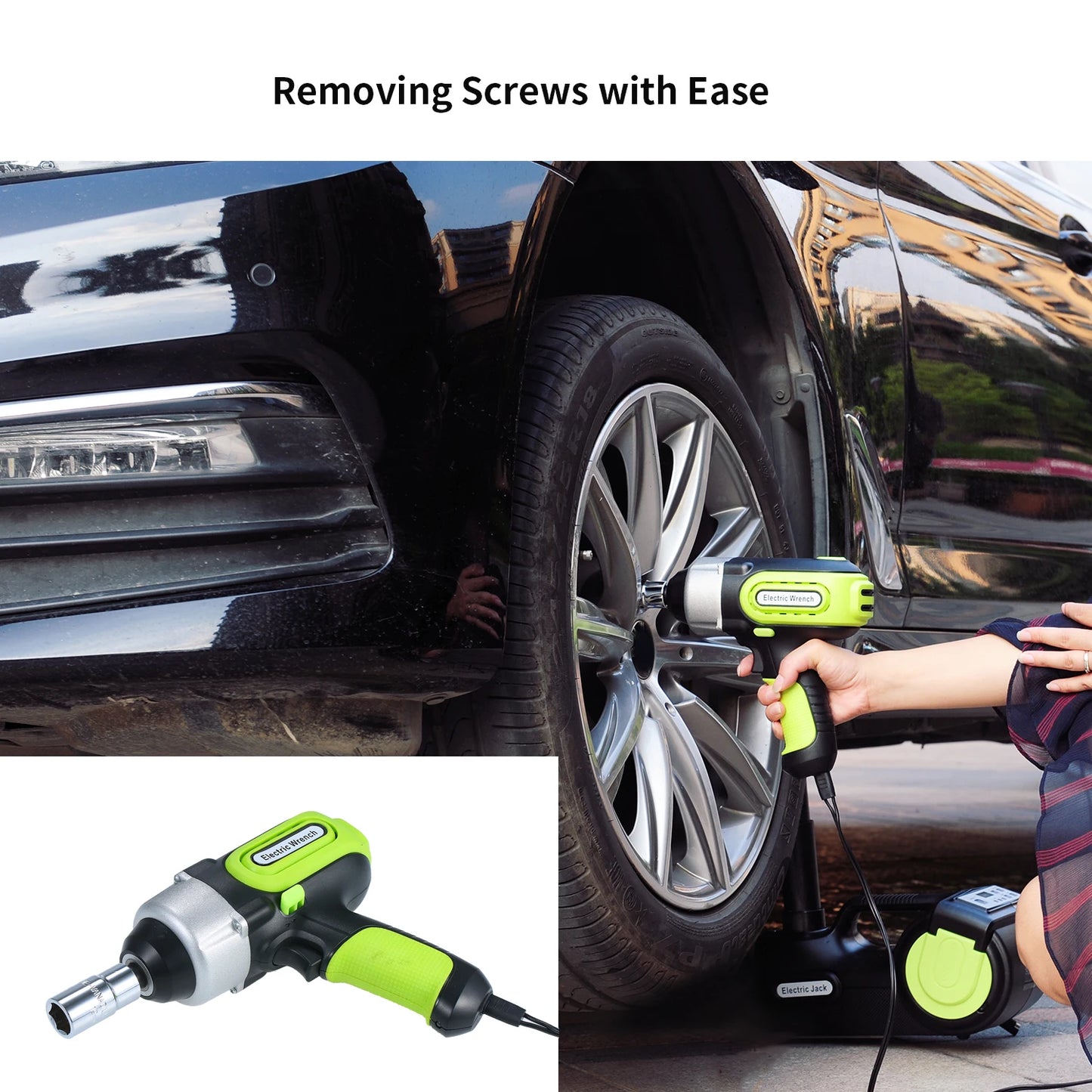 Portable 12V Electric Car Jack Kit 5Ton 4 in 1 Electric Hydraulic Jack Lifting Jack With Impact Wrench Compressor LED Light