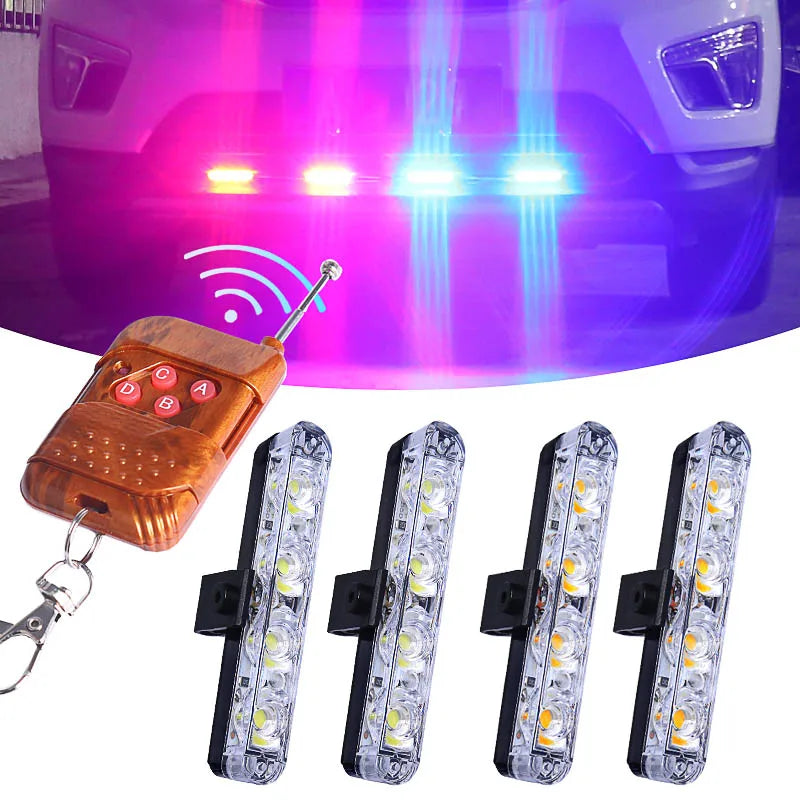 Grill Car LED Light Strobe Red Blue Emergency  Remote Wireless Control Flash Signal Fireman Beacon Warning Lamp