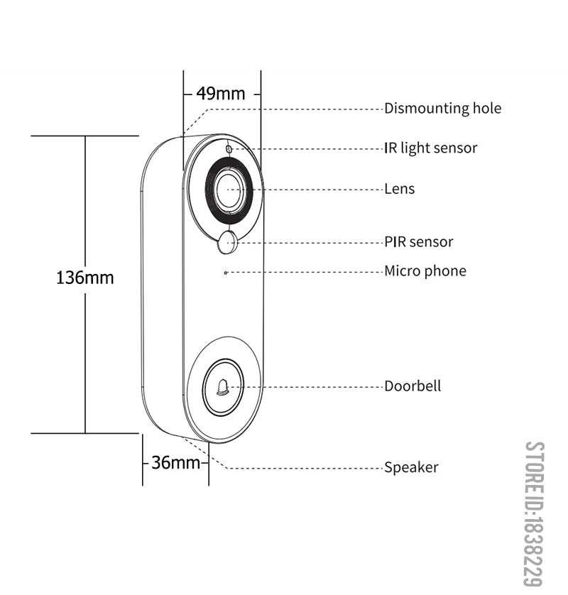 KAK Wireless WiFi Video Doorbell Camera Smart Door Viewer Peephole 1080P HD PIR Motion Detection Night Vision Visual Intercom