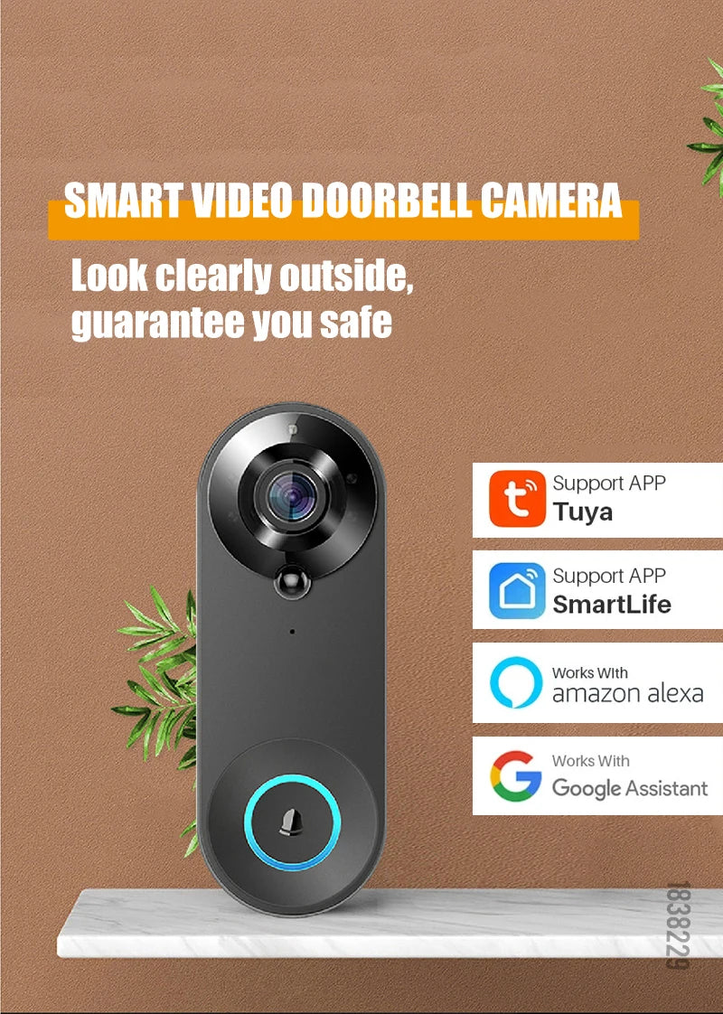 KAK Wireless WiFi Video Doorbell Camera Smart Door Viewer Peephole 1080P HD PIR Motion Detection Night Vision Visual Intercom