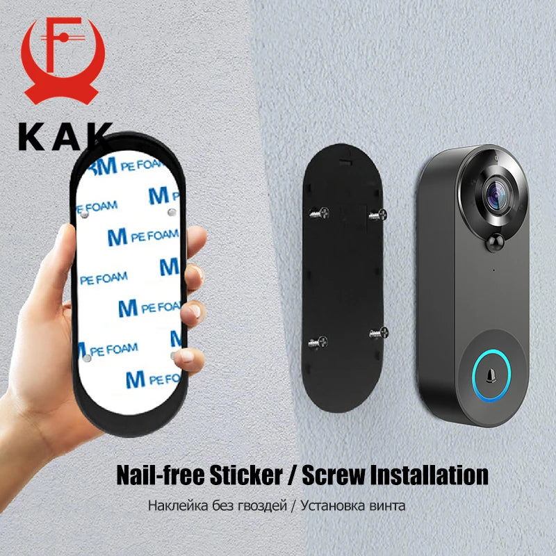 KAK Wireless WiFi Video Doorbell Camera Smart Door Viewer Peephole 1080P HD PIR Motion Detection Night Vision Visual Intercom