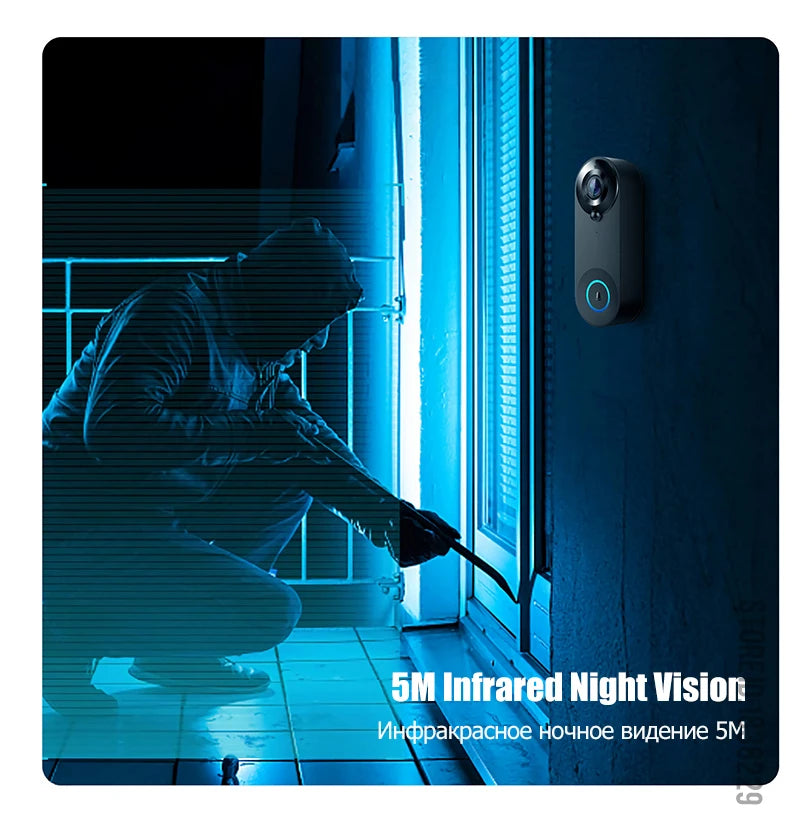 KAK Wireless WiFi Video Doorbell Camera Smart Door Viewer Peephole 1080P HD PIR Motion Detection Night Vision Visual Intercom