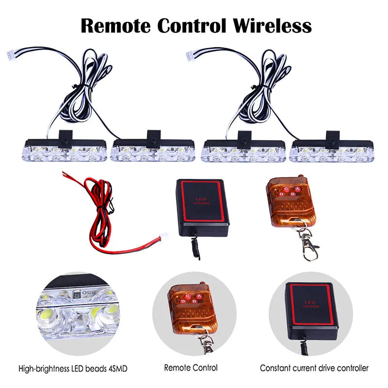 Grill Car LED Light Strobe Red Blue Emergency  Remote Wireless Control Flash Signal Fireman Beacon Warning Lamp