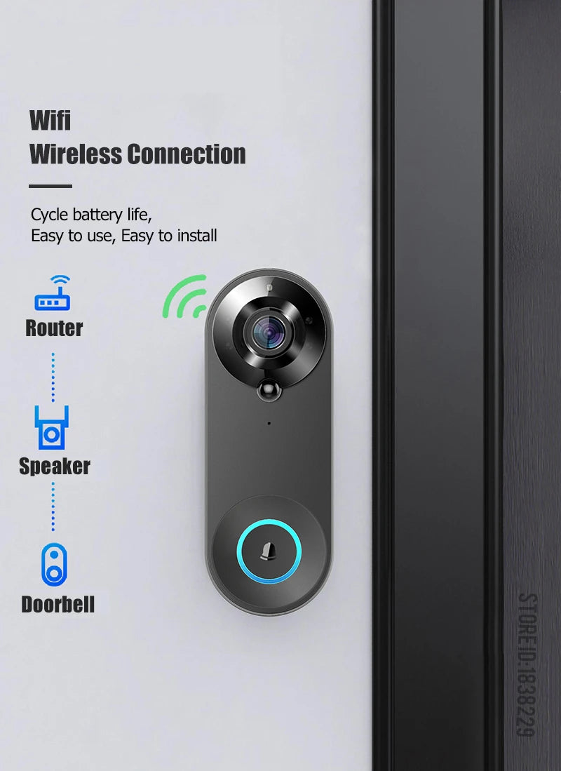 KAK Wireless WiFi Video Doorbell Camera Smart Door Viewer Peephole 1080P HD PIR Motion Detection Night Vision Visual Intercom