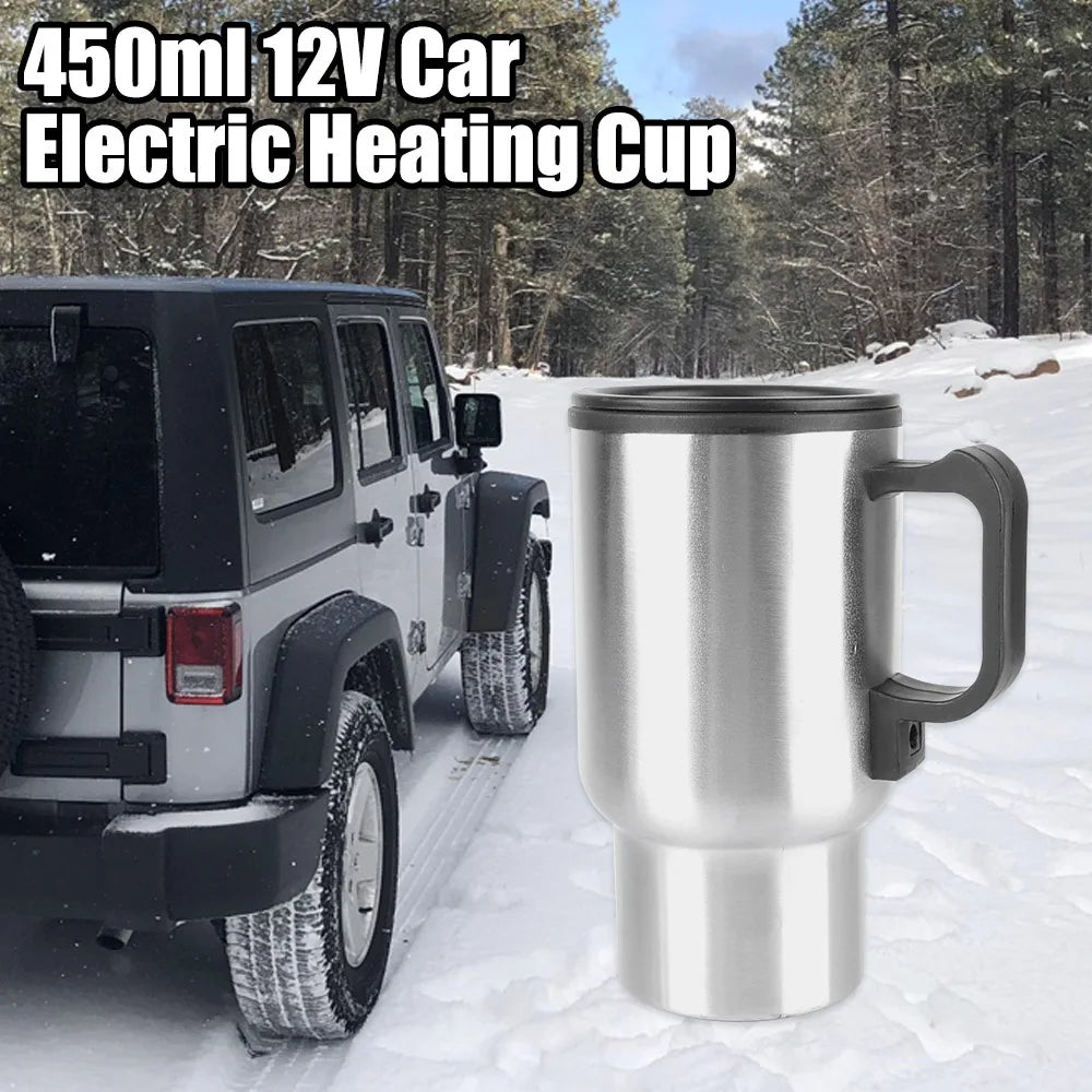 Electric Heating Car Kettle Vehicle Heating Cup 12V 450ml Stainless Steel Camping Travel Kettle Water Coffee Milk Thermal Mug