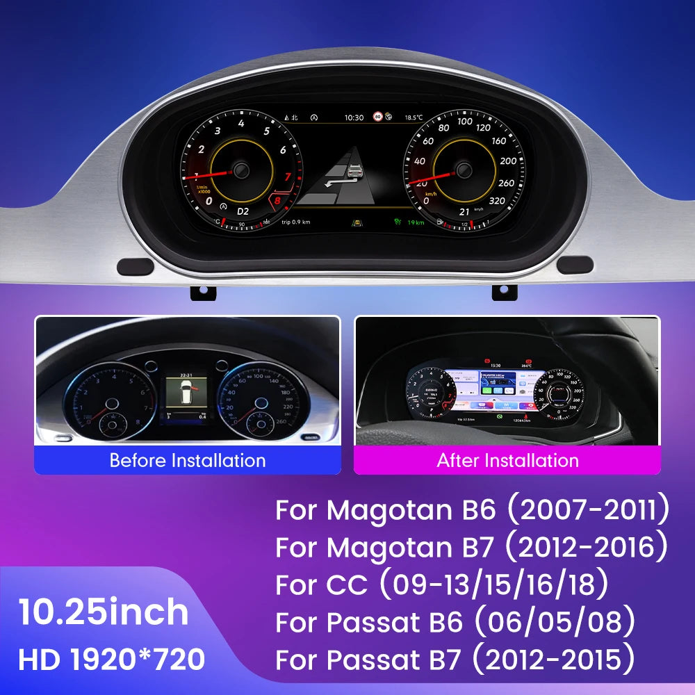 10.25" Car LCD Digital Dashboard Cluster For VW Variant Caddy Touran T6 EOS Sharan Golf 5 Virtual Instrument Paneel Cockpit