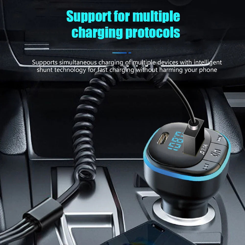 Bluetooth 5.0 Car Charger Fast Charging USB Type C Car Phone Charger FM Transmitter Handsfree Cigarette Lighter MP3 Music Player