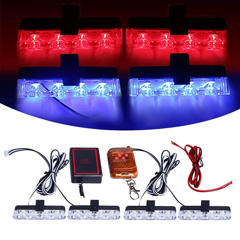 Grill Car LED Light Strobe Red Blue Emergency  Remote Wireless Control Flash Signal Fireman Beacon Warning Lamp