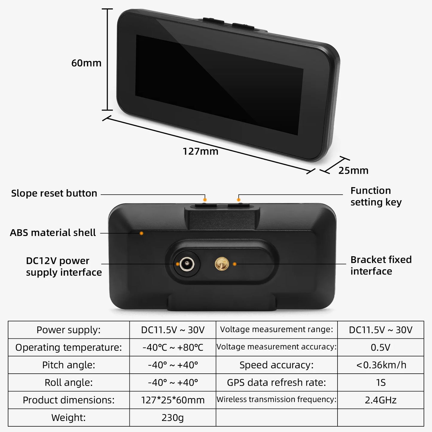 2023 New X91 TPMS Smart Slope Meter 4 in 1 GPS TPMS Tire Monitor Inclinometer Gague Tire temperature Overspeed reminder