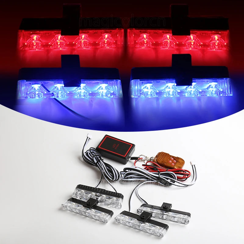 Grill Car LED Light Strobe Red Blue Emergency  Remote Wireless Control Flash Signal Fireman Beacon Warning Lamp