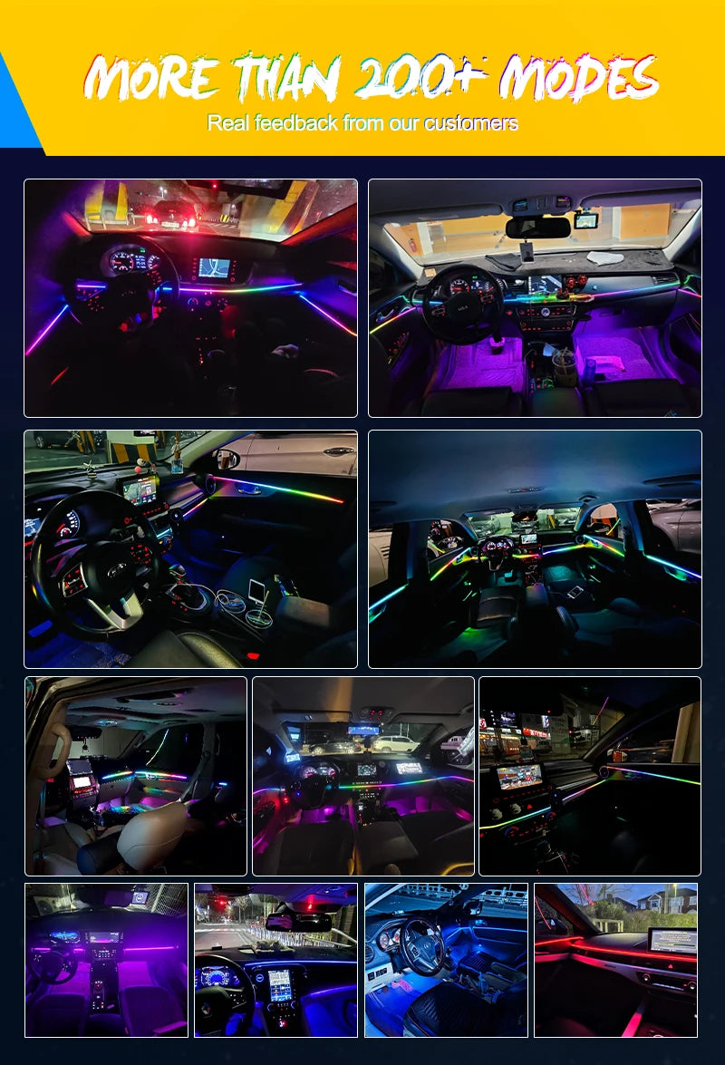 18 In 1 Full Color Streamer Car Ambient Lights RGB 64 Color Universal LED Interior Hidden Acrylic Strip Symphony Atmosphere Lamp