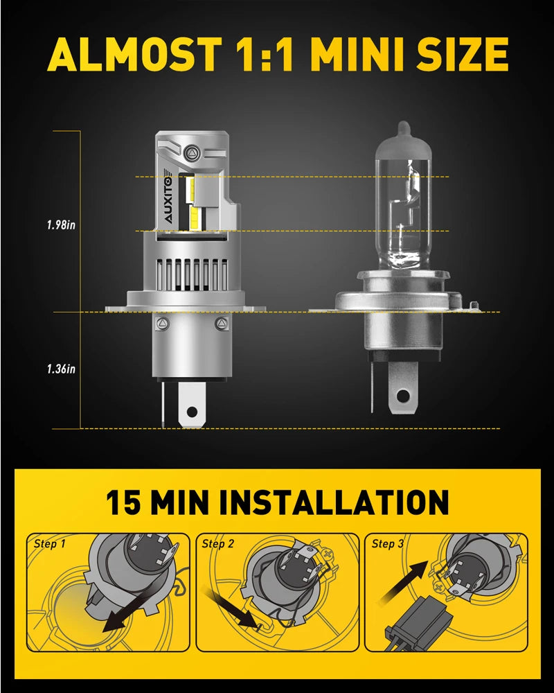 AUXITO 2Pcs 20000LM H4 9003 LED Headlight Bulbs Canbus No Error H4 HB2 LED Hi/Lo Beam 100W Car Head Lamps 6000K White Auto Light