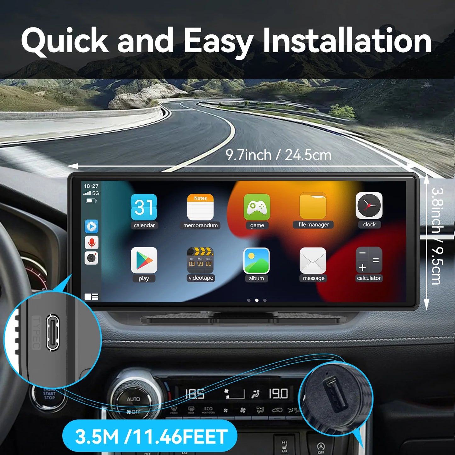 Universal Portable Carplay for Car Screen, Wireless Carplay Screen Wireless Car Stereo with Carplay Android Auto, Car Touchscree