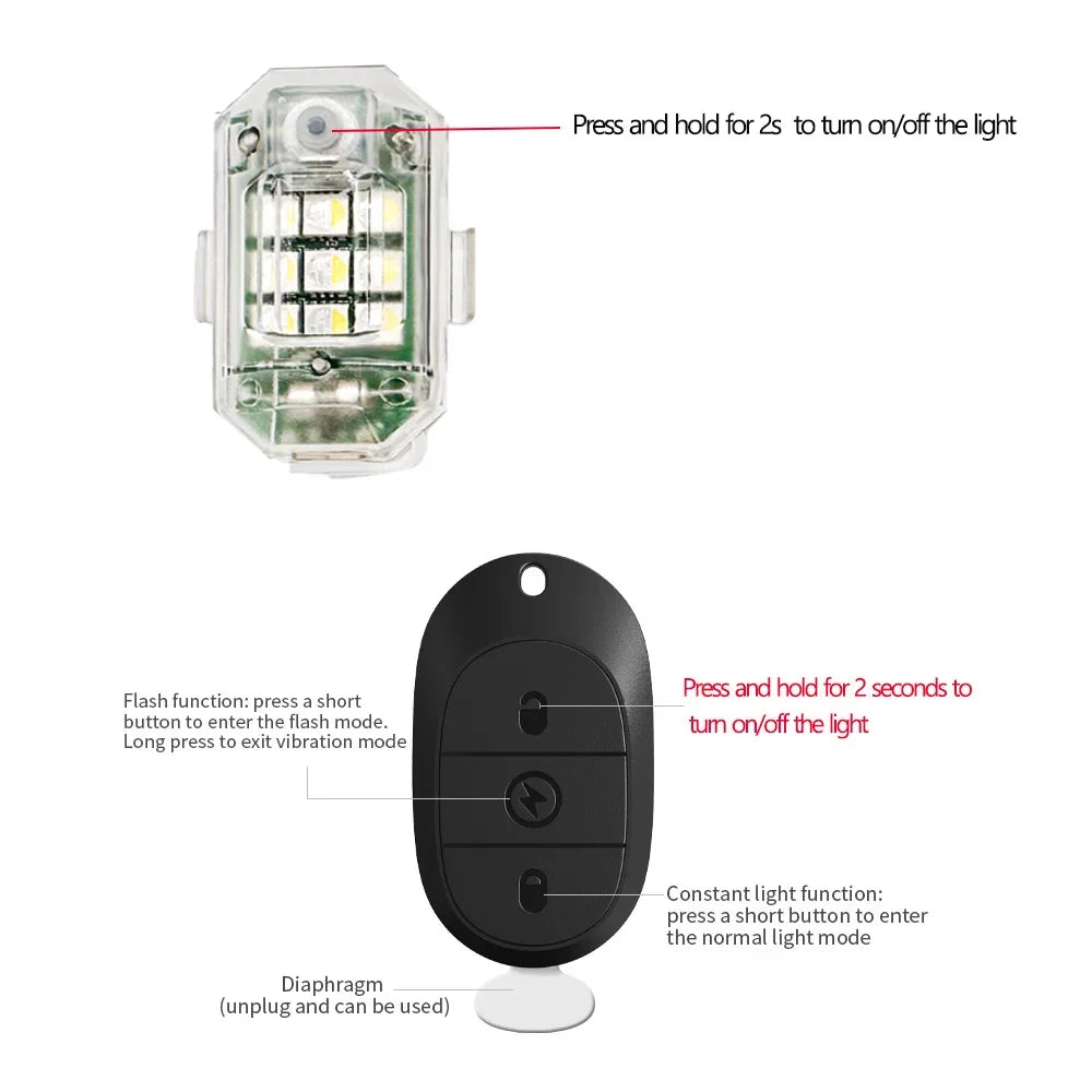 Car Strobe Waterproof Wireless Remote Control Motorcycle Anti-collision Warning Led Lamp