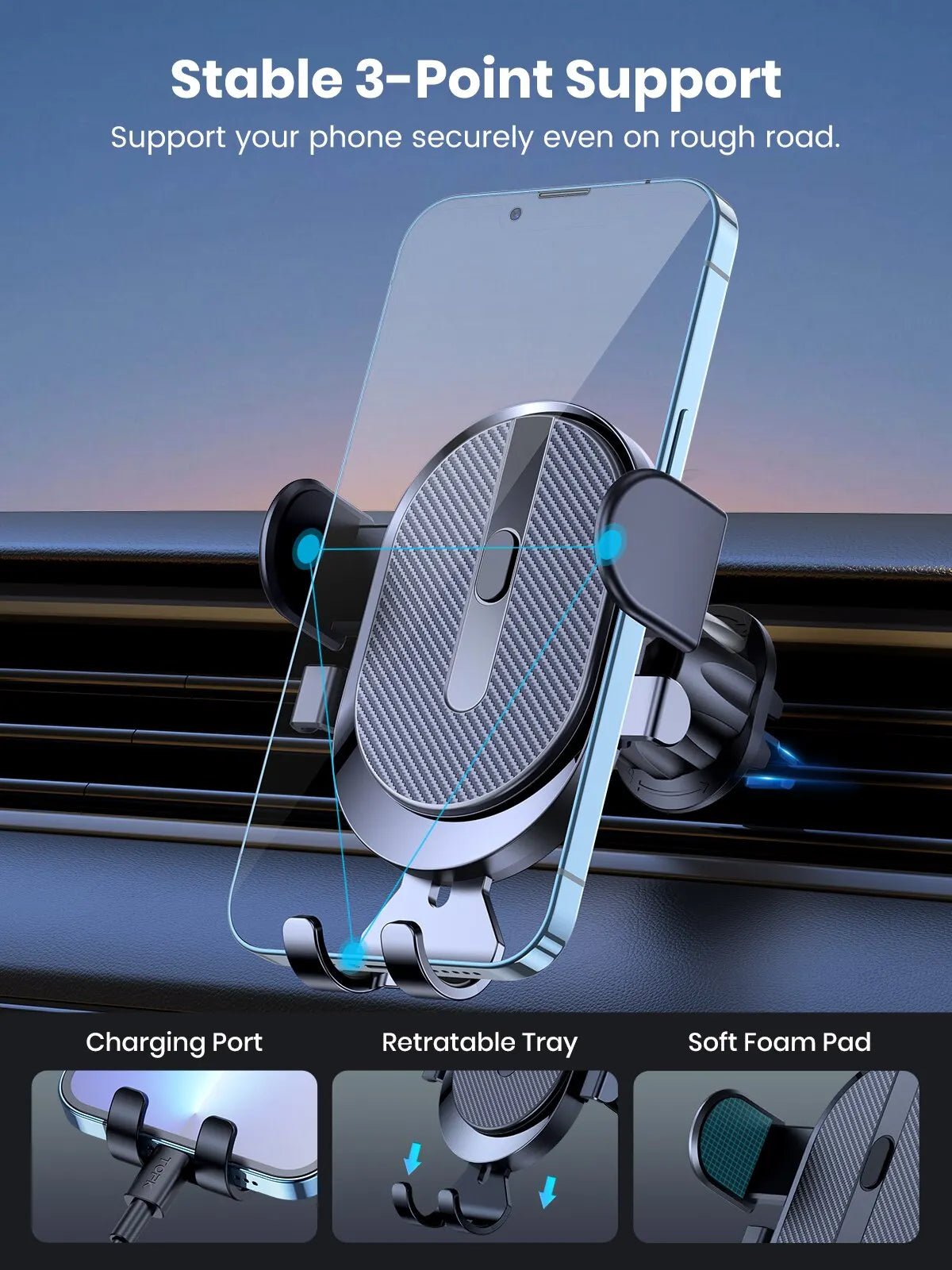 Gravity Car Phone Holder Air Vent Hook Phone Mount 360 Degree Rotation Smart Phone Holder for Car One-Hand Placement for iPhone