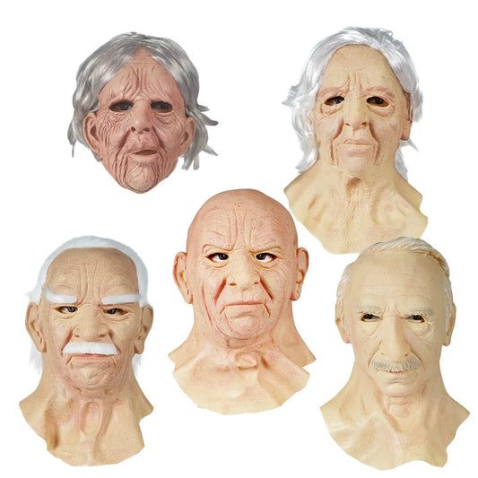 Woman Man Mask full Head Face Realistic Silicone Grandpa Grandma Mask Simulation Supplies Halloween Party Cosplay Props