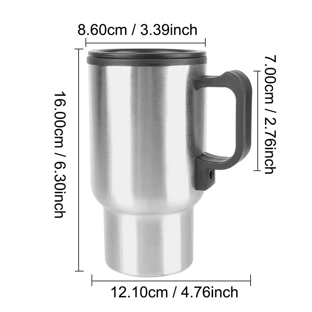 12V 450ml Electric Heating Car Kettle Water Coffee Milk Thermal Mug Camping Travel Kettle Stainless Steel Vehicle Heating Cup