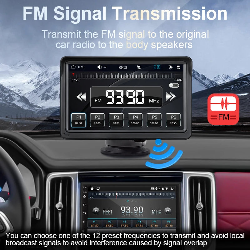 Hippcron 7inch Car Radio Multimedia Video Player Wireless Carplay And Wireless Android Auto Portable Universal Touch Screen