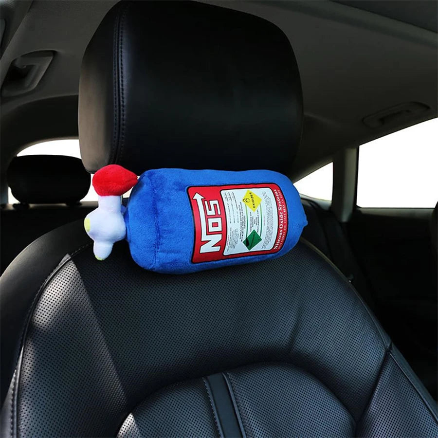 2023 New Car Neck Pillow Car Headrest for Driver Front Passenger Seat NOS Bottle Pillow Car Decor Headrest Cushion Plush Pillow