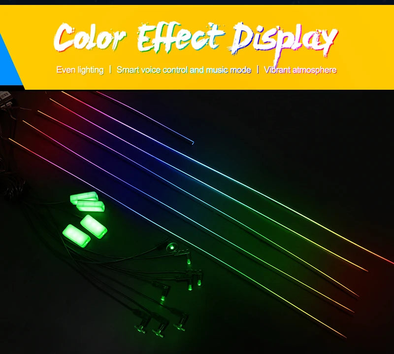 18 In 1 Full Color Streamer Car Ambient Lights RGB 64 Color Universal LED Interior Hidden Acrylic Strip Symphony Atmosphere Lamp