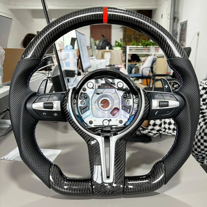 LED Carbon Fiber Steering Wheel Is Suitable For BMW F10 F20 F30 3 Series 5 Series Models Comes With Buttons And Shift Paddles