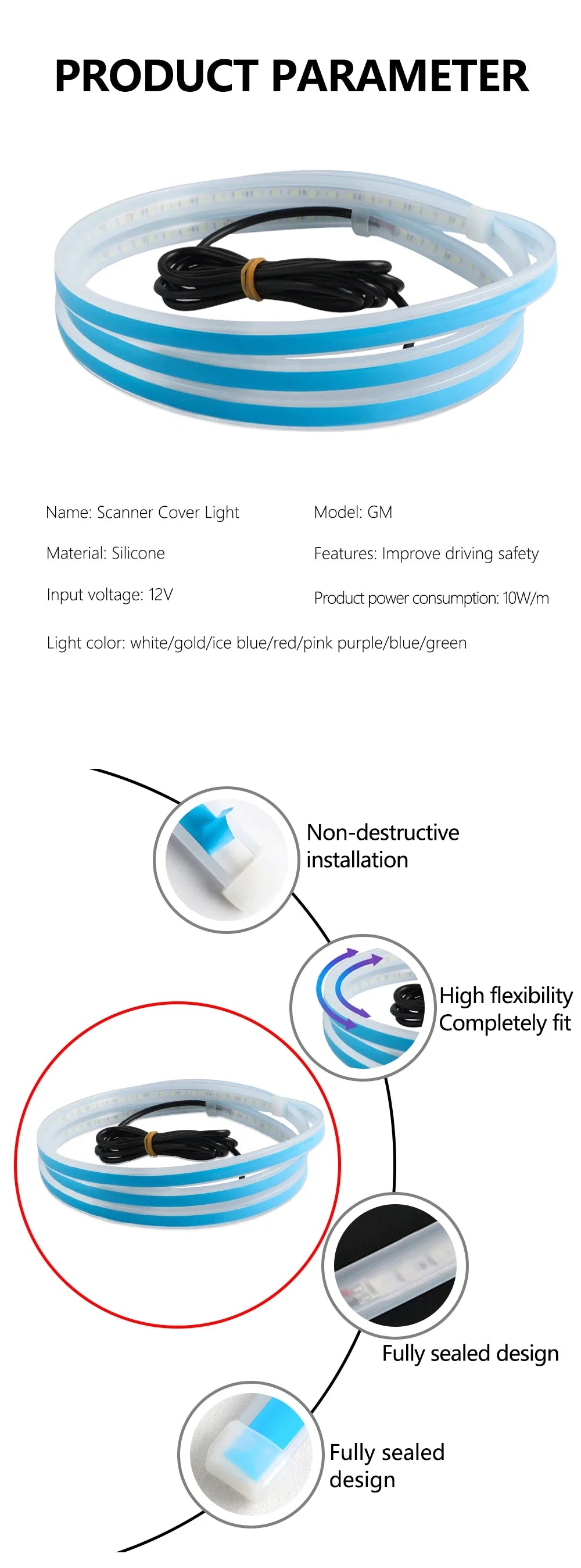 150cm LED Daytime Running Light Scan Starting Car Hood Decorative Lights DRL Auto Engine Hood Guide Decorative Ambient Lamp 12V