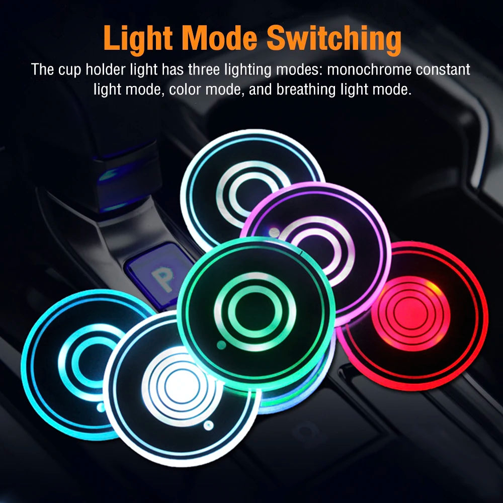 NEW Car Cup pad with LED Lights Rechargeable 7 Color-Changing Light Up Cup Holder Insert Coasters, Car Accessories for Teens