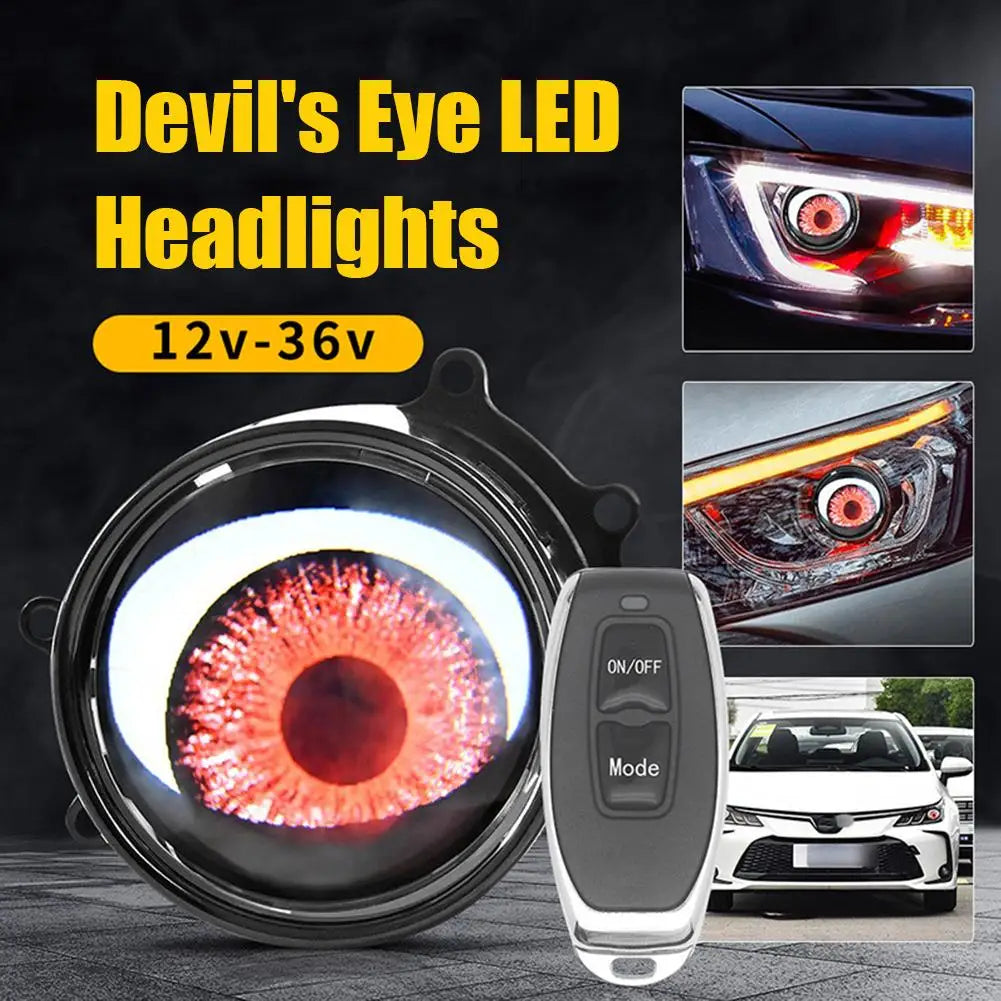 Car Devil  Eye LED Headlight 6 Low Light Modes Control The Atmosphere In The Car Universal Motorcycle Lens Headlight