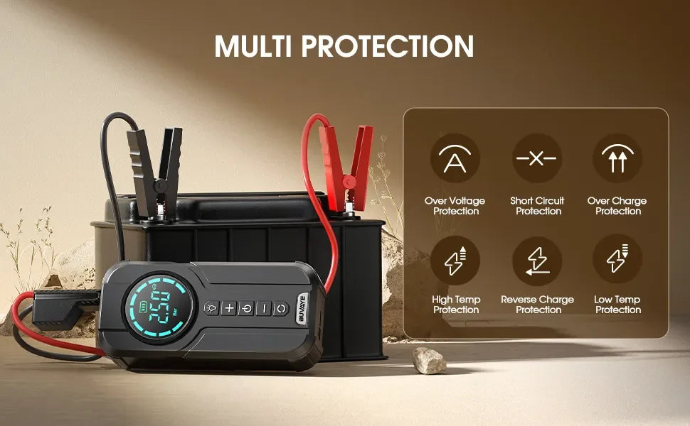 BUVAYE Car Multi-function Air Compressor Jump Starter Air Pump Convenient Tire Inflator Portable Battery Starter With EVA Bag