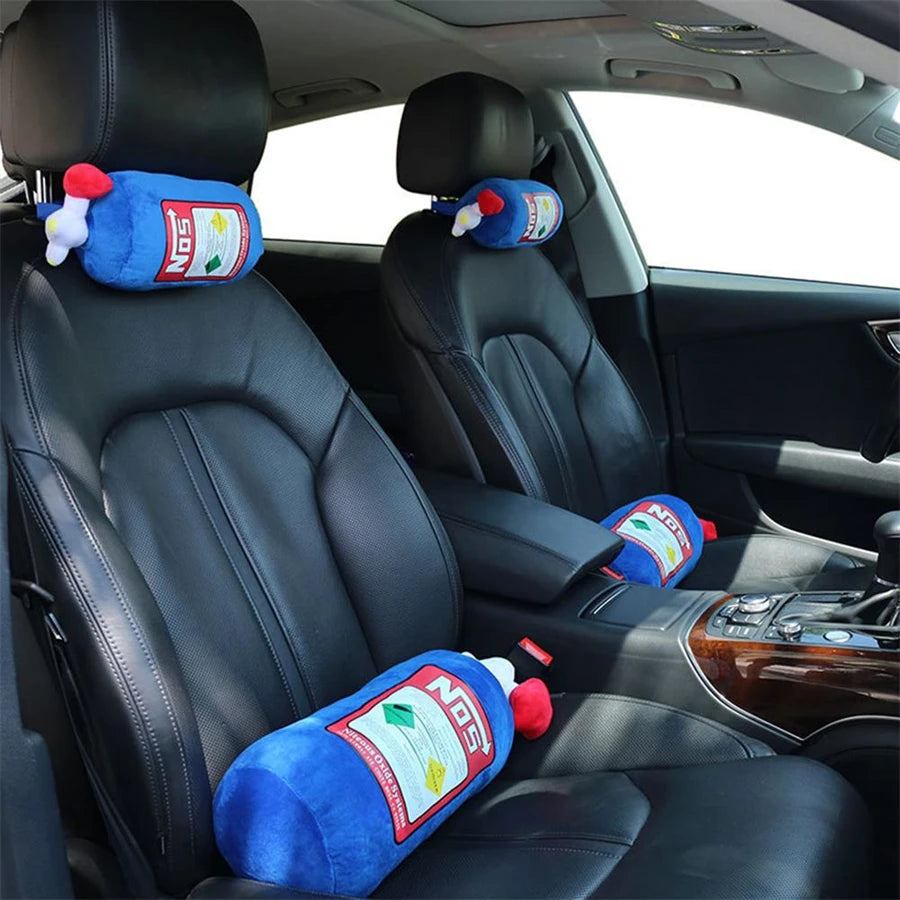 2023 New Car Neck Pillow Car Headrest for Driver Front Passenger Seat NOS Bottle Pillow Car Decor Headrest Cushion Plush Pillow