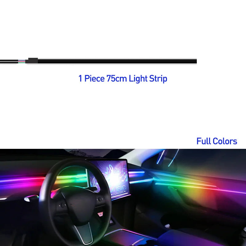 Car Ambient Light Accessories Acrylic Strips 110cm 90cm 75cm 35cm 20cm Full Colors RGB Car Interior Bluetooth App Control