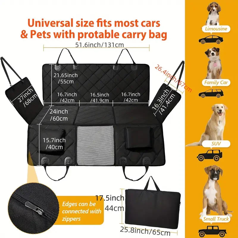 Ultimate Waterproof Dog Car Seat Cover - Scratch-Proof Hammock with Mesh Window - Secure Anti-Slip Design for Cars, SUVs & Truck