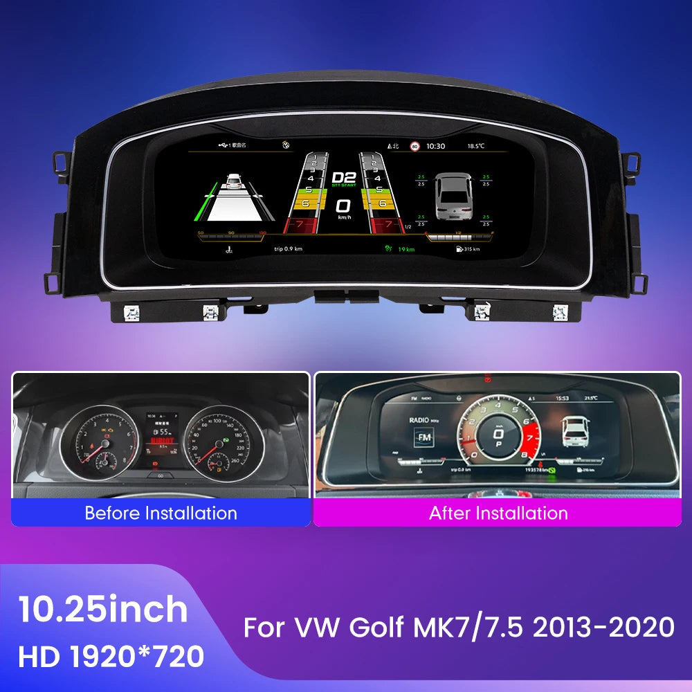 10.25" Car LCD Digital Dashboard Cluster For VW Variant Caddy Touran T6 EOS Sharan Golf 5 Virtual Instrument Paneel Cockpit