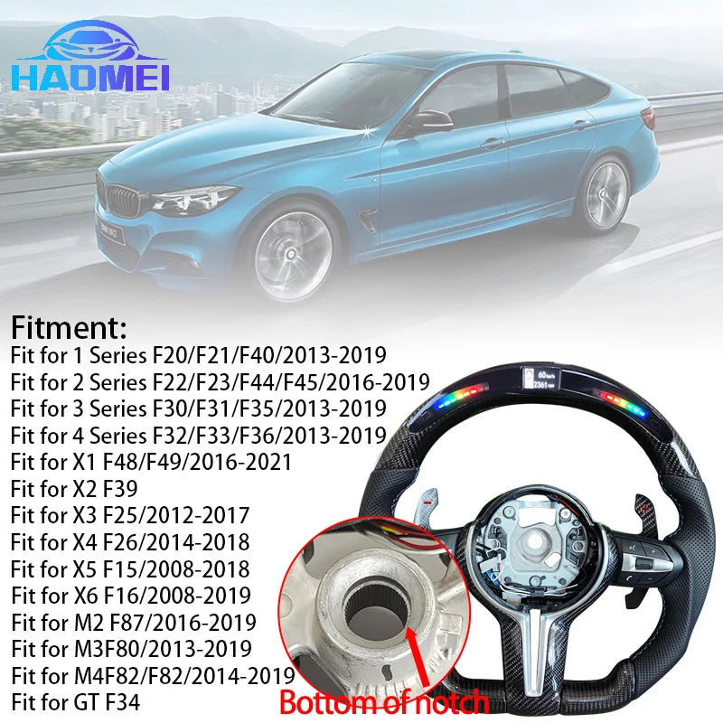 LED Carbon Fiber Steering Wheel Is Suitable For BMW F10 F20 F30 3 Series 5 Series Models Comes With Buttons And Shift Paddles