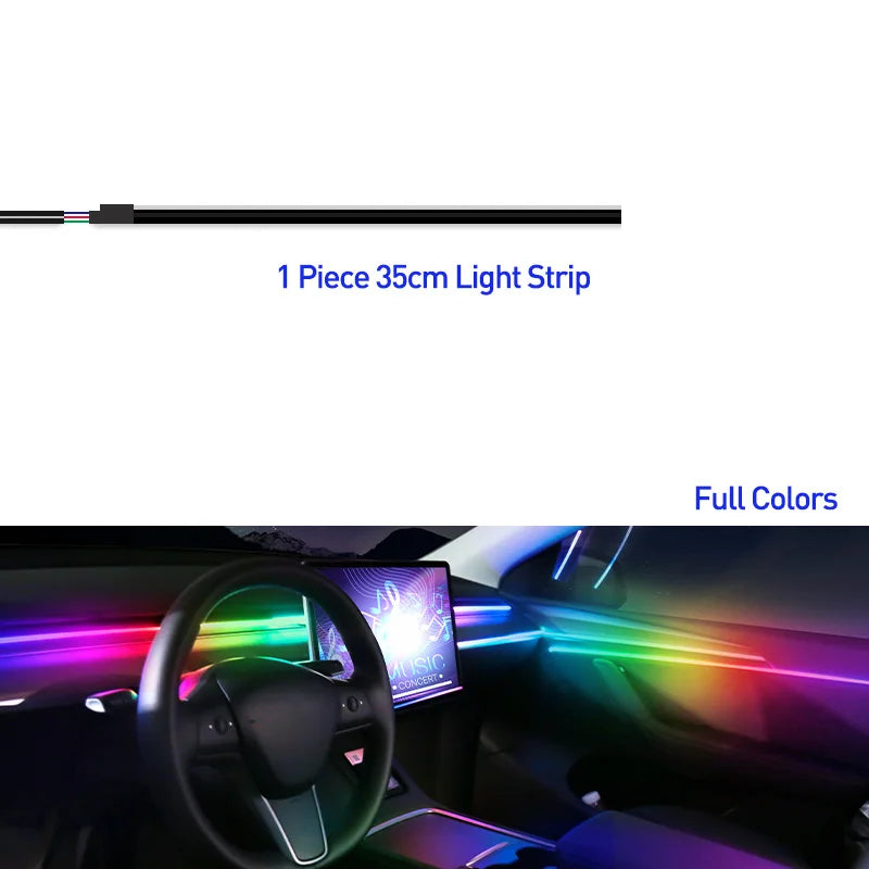 Car Ambient Light Accessories Acrylic Strips 110cm 90cm 75cm 35cm 20cm Full Colors RGB Car Interior Bluetooth App Control