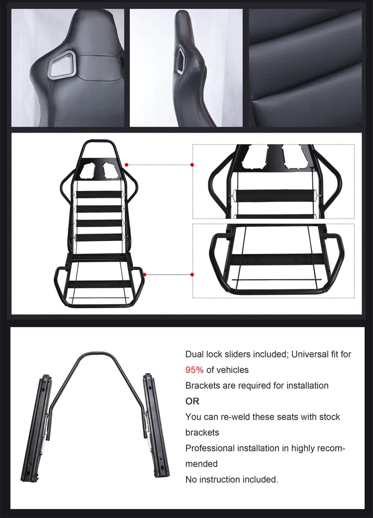 Hot Sale New pvc leather Single slider racing universal bucket seats for sale