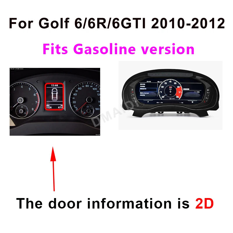 Digital Dashboard For VW Golf 6 6R 6GTI Virtual Instrument Panel Cluster CockPit Gauge LCD Speedometer