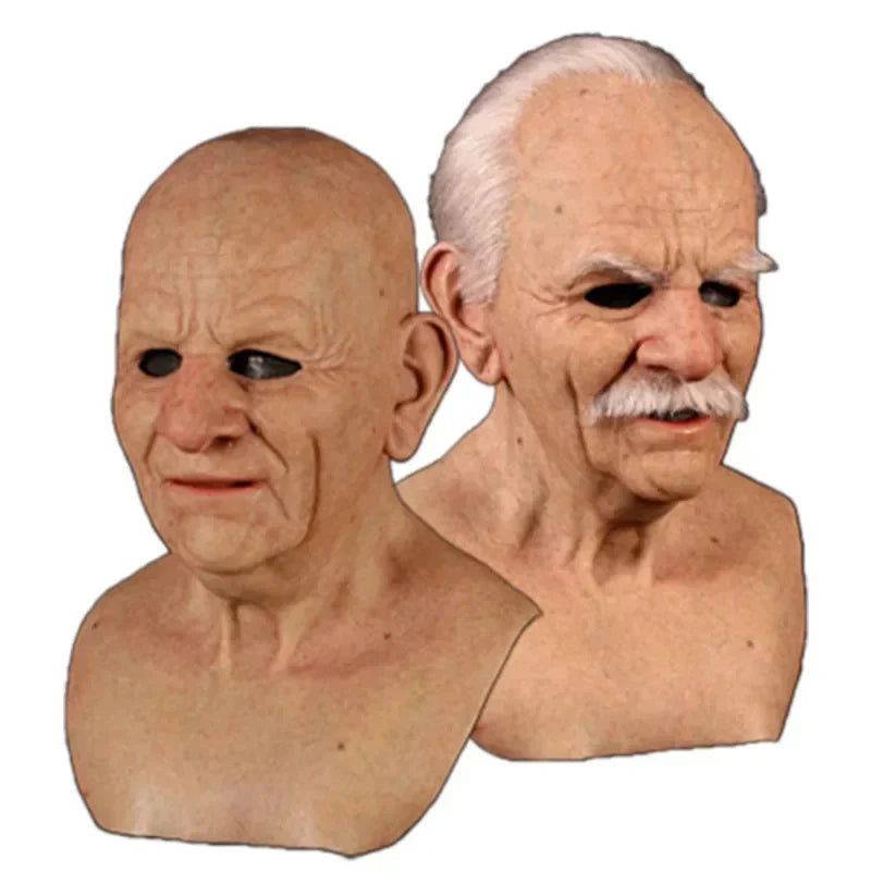 Old Man Mask Halloween Party April Fool's Day Wrinkle Full For Head Mask Grandpa/Grandma Face Mask Party Supplies Cosplay Props