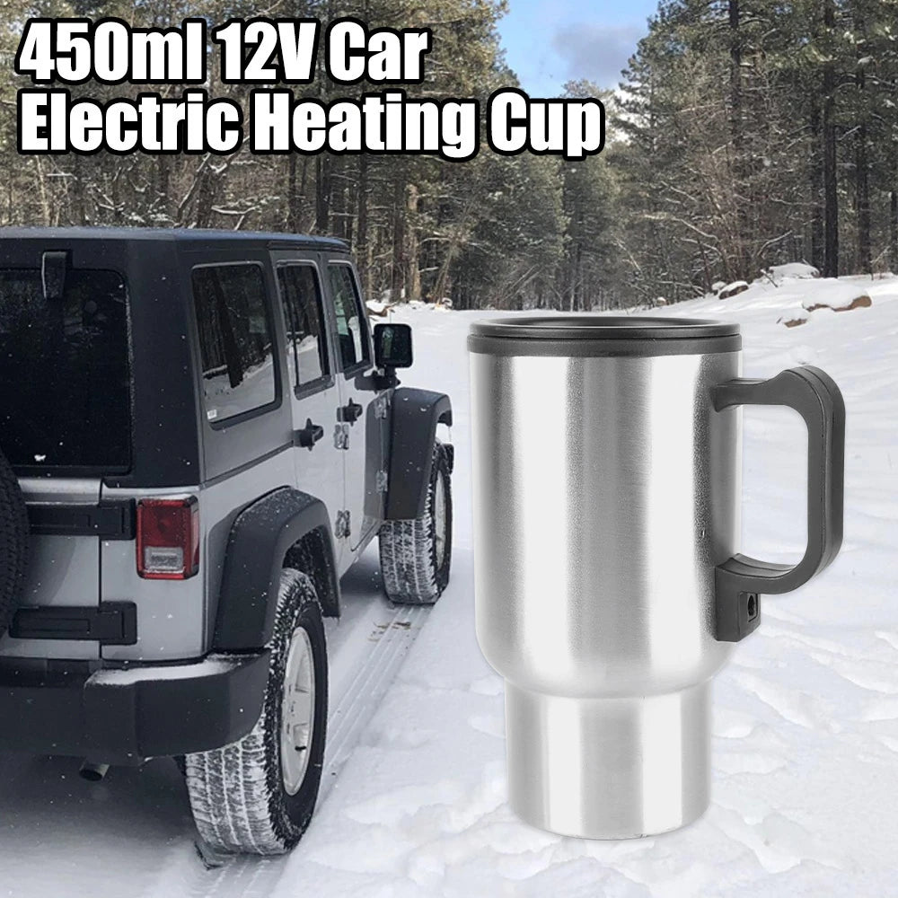 12V 450ml Electric Heating Car Kettle Water Coffee Milk Thermal Mug Camping Travel Kettle Stainless Steel Vehicle Heating Cup