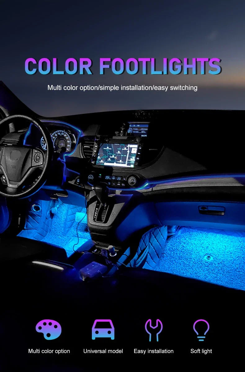 New LED Car Interior Ambient Foot Strip Light Kit Backlight 5V USB Auto Decorative Atmosphere Neon Lamp Vehicle Accessories