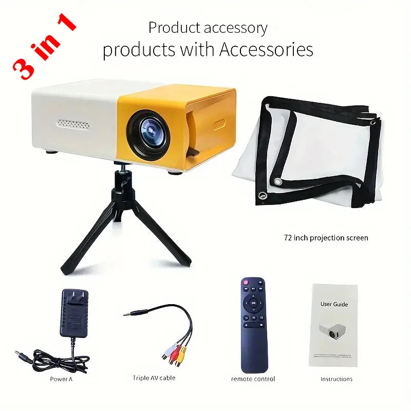 Car projector Equip 72 lnch Screen and Bracket Dlp Full Hd 1000 Lumen Player Outdoor Car Mini Projector