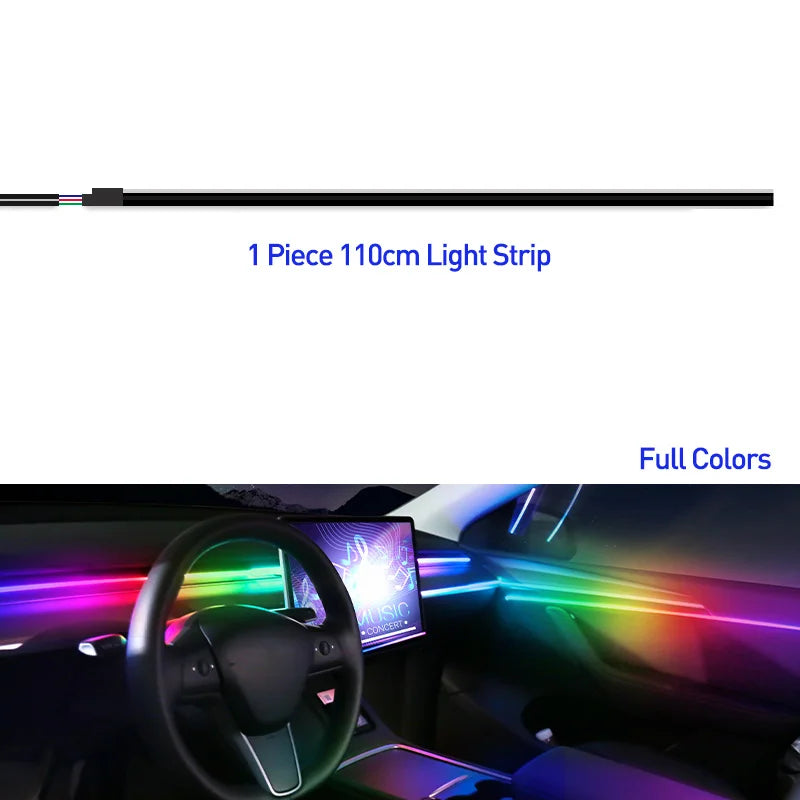 Car Ambient Light Accessories Acrylic Strips 110cm 90cm 75cm 35cm 20cm Full Colors RGB Car Interior Bluetooth App Control