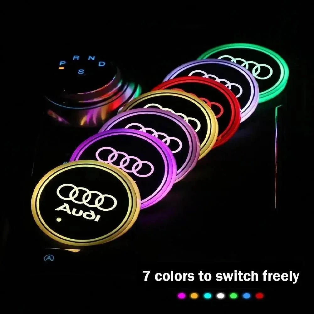 2Pcs Audi 7-Colorful USB Led Atmosphere Light Cup Luminous Coaster Holder For A1 A3 A4 A5 A7 Q2 Q3 Q5 Q7 Q8 Auto Accessories