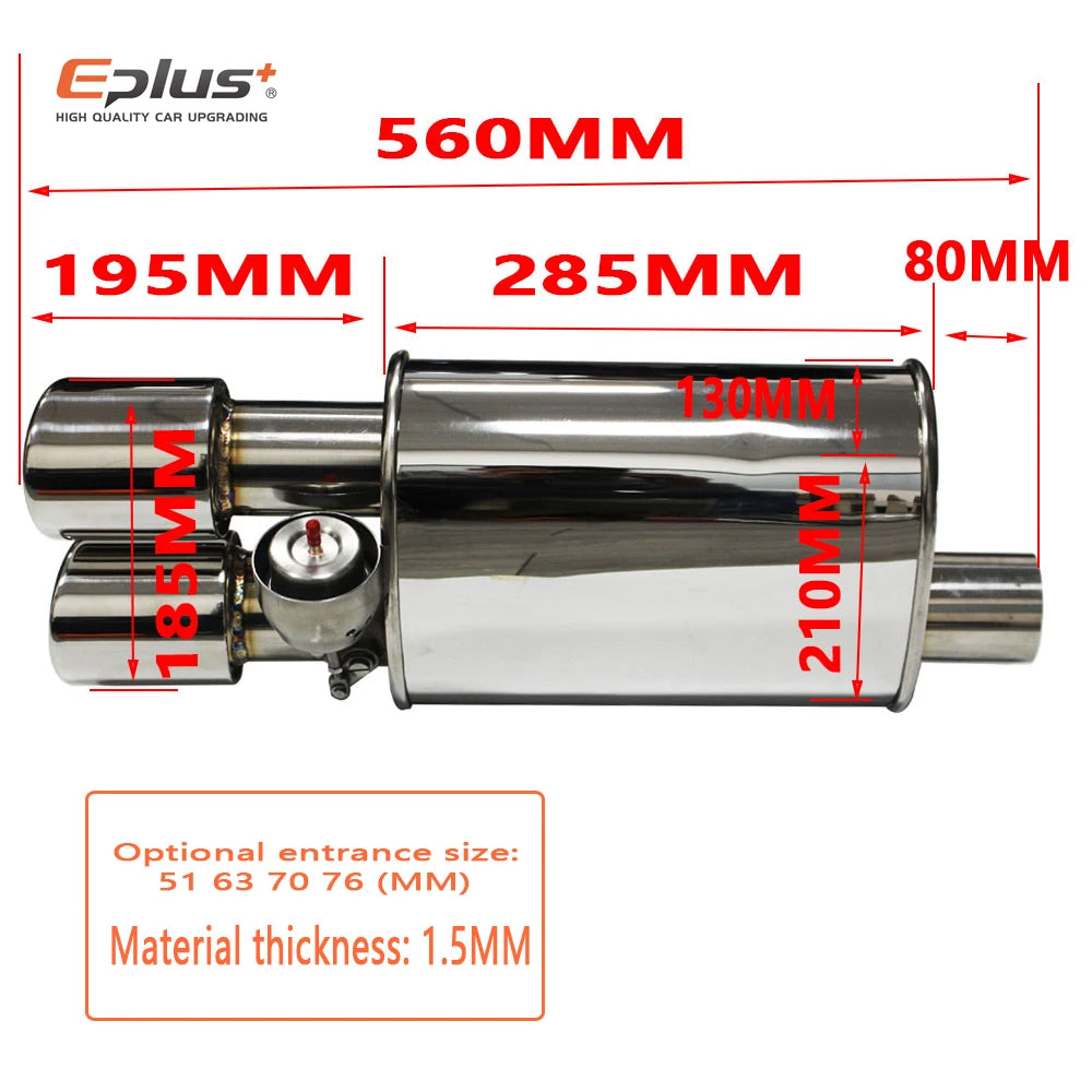 EPLUS 1 to 2pcs Car Exhaust System Vacuum Valve Control Exhaust Pipe Kit Variable Silencer Stainless Universal 51 63 76 MM