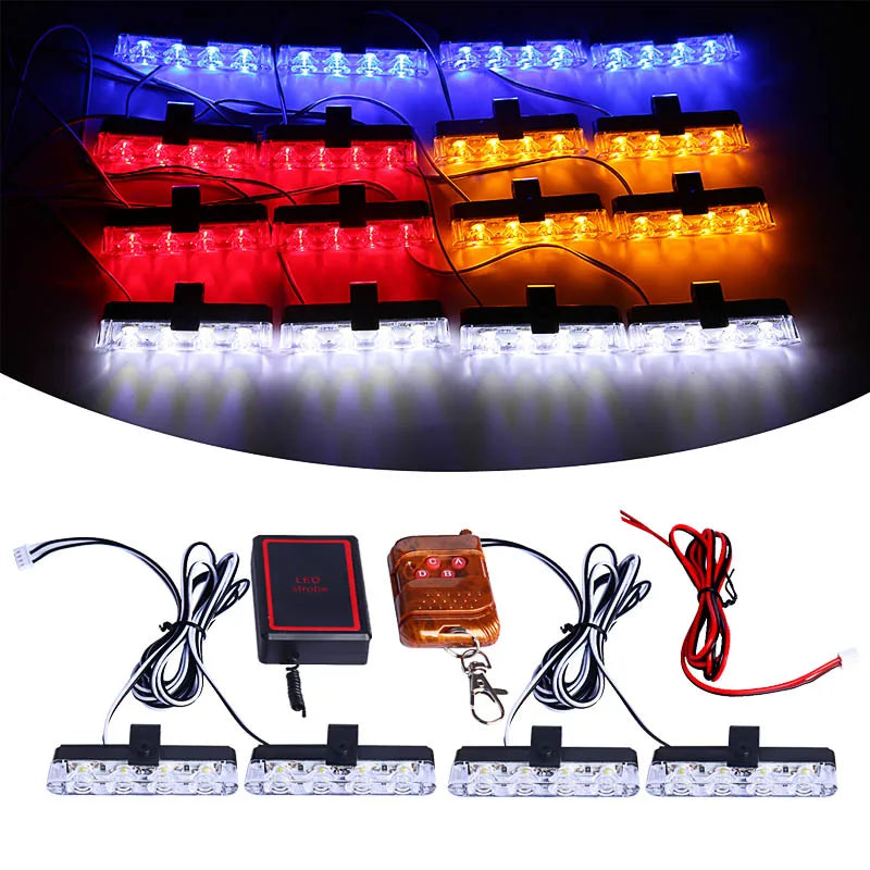 Grill Car LED Light Strobe Red Blue Emergency  Remote Wireless Control Flash Signal Fireman Beacon Warning Lamp